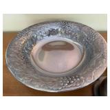 Pewter Plate with Grapevine Rim + Creamer & Two Cups on Tray