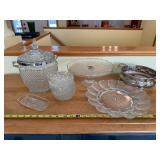 Crystal Cut Glass Serving Set - Lidded Sugar Jar, Cake Stand, Compote, Plate