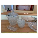Crystal Cut Glass Serving Set - Lidded Sugar Jar, Cake Stand, Compote, Plate