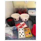 Playing Card Suit Glass Tumblers - 9 Clear Card-Theme Cups with Bowls & Plates