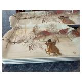 Winter Scene Ceramic Trays Set of 3 with Candle Holders & Guitar Figurine