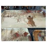 Winter Scene Ceramic Trays Set of 3 with Candle Holders & Guitar Figurine