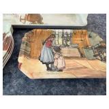 Winter Scene Ceramic Trays Set of 3 with Candle Holders & Guitar Figurine
