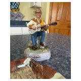 Winter Scene Ceramic Trays Set of 3 with Candle Holders & Guitar Figurine