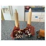 Winter Scene Ceramic Trays Set of 3 with Candle Holders & Guitar Figurine