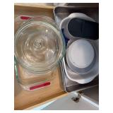 Glass Bakeware Set - Red-enameled Casserole & Lidded Clear Glass Dishes