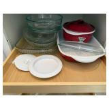 Glass Bakeware Set - Red-enameled Casserole & Lidded Clear Glass Dishes