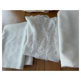 White Table Linens Lot - Damask Lace Overlay & Square-Pattern Weave (Lot of 3)