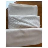 White Table Linens Lot - Damask Lace Overlay & Square-Pattern Weave (Lot of 3)