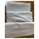 White Table Linens Lot - Damask Lace Overlay & Square-Pattern Weave (Lot of 3)