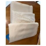 White Table Linens Lot - Damask Lace Overlay & Square-Pattern Weave (Lot of 3)