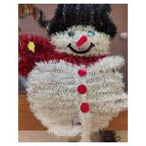 Snowman Christmas Decoration - White Tinsel with Red Buttons, Black Hat & Scarf