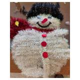 Snowman Christmas Decoration - White Tinsel with Red Buttons, Black Hat & Scarf