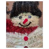 Snowman Christmas Decoration - White Tinsel with Red Buttons, Black Hat & Scarf