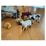 Large Frog Figurine & Farm Animal Miniatures with Red Tractor Toy Set