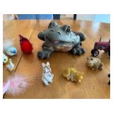 Large Frog Figurine & Farm Animal Miniatures with Red Tractor Toy Set