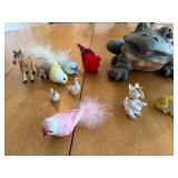 Large Frog Figurine & Farm Animal Miniatures with Red Tractor Toy Set