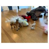 Large Frog Figurine & Farm Animal Miniatures with Red Tractor Toy Set