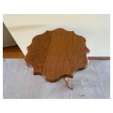Vintage Oak Pedestal End Table with Scalloped Edge and Trefoil Base