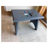 Blue Painted Wooden Stepstool - Folk-Art Couple Under Heart Scene