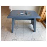 Blue Painted Wooden Stepstool - Folk-Art Couple Under Heart Scene