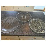 Pressed Glass Serving Plates Set - 3-Piece with Bell & Bow Plate, Starburst Plate, Pedestal Dish