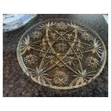 Pressed Glass Serving Plates Set - 3-Piece with Bell & Bow Plate, Starburst Plate, Pedestal Dish