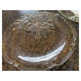 Pressed Glass Serving Plates Set - 3-Piece with Bell & Bow Plate, Starburst Plate, Pedestal Dish