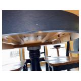 Round Wood Dining Table with Four Chairs - Made in Canada, with one leaf, 48 in Diameter, Pedestal Base Matches Hutch and Buffet earlier in auction