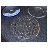 Starburst Pattern Clear Glass Plate Set - 11-12 in, 3-Piece with Blue Rim Plate