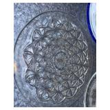 Starburst Pattern Clear Glass Plate Set - 11-12 in, 3-Piece with Blue Rim Plate