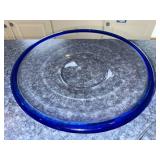 Starburst Pattern Clear Glass Plate Set - 11-12 in, 3-Piece with Blue Rim Plate