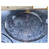 Starburst Pattern Clear Glass Plate Set - 11-12 in, 3-Piece with Blue Rim Plate