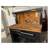 Craftsman Workbench with Pegboard Back - Wooden Top, Drawer Cabinet