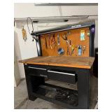 Craftsman Workbench with Pegboard Back - Wooden Top, Drawer Cabinet