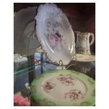 Collection of Antique Porcelain Plates, Serving Pieces, and Decorative Pitcher