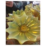 Set of Yellow Art Glass Flower-Shaped Bowls and Vases