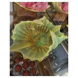 Set of Yellow Art Glass Flower-Shaped Bowls and Vases