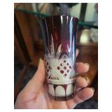 Vintage Ruby Red Cut Glass Goblets, Tumblers, and Pressed Glass Fruit Bowl Set