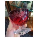 Vintage Ruby Red Cut Glass Goblets, Tumblers, and Pressed Glass Fruit Bowl Set