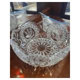 Vintage Ruby Red Cut Glass Goblets, Tumblers, and Pressed Glass Fruit Bowl Set