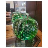 Konstglas Ronneby Hand-Sculptured Green Art Glass Pumpkin Paperweight