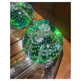 Konstglas Ronneby Hand-Sculptured Green Art Glass Pumpkin Paperweight