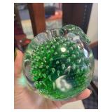 Konstglas Ronneby Hand-Sculptured Green Art Glass Pumpkin Paperweight