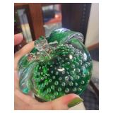 Konstglas Ronneby Hand-Sculptured Green Art Glass Pumpkin Paperweight