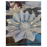 Set of Opalescent Blue glass and Candle Holders