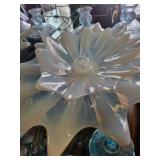 Set of Opalescent Blue glass and Candle Holders