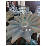 Set of Opalescent Blue glass and Candle Holders