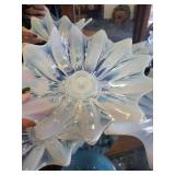 Set of Opalescent Blue glass and Candle Holders