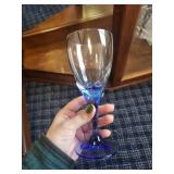 Blue Stemmed Wine Glass Set and Clear Glass Cake Stand